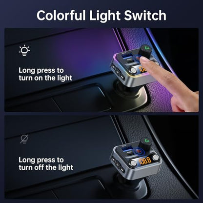 Bluetooth 5.4 FM Transmitter Car Adapter with Light Switch