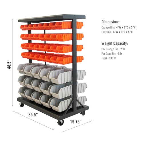 Rolling Storage Bin Rack & Parts Organizer
