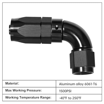 8AN 90 Degree One Piece Full Flow Hose End Fitting Swivel for CPE Braided Hose