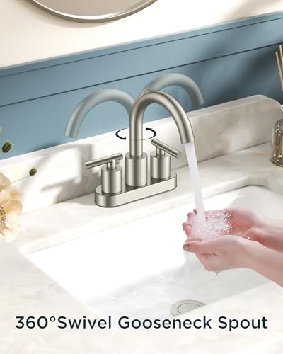 Bathroom Sink Faucet 3 Hole Brushed Nickel 4 Inch Centerset