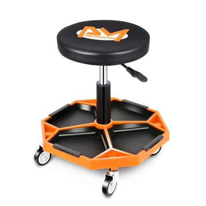 Adjustable Height Pneumatic Garage Seat Rolling Mechanic Stool with Tool Tray Storage
