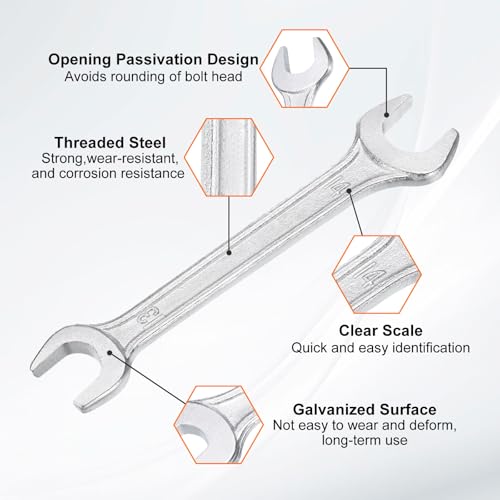 2pcs Double Open End Wrench 13mm x 14mm Metric 15 Degree Offset Angle Small Flat Head Wrench Galvanizing Open Ended Spanner for Automotive Repair Furniture Assembly (2 Count)