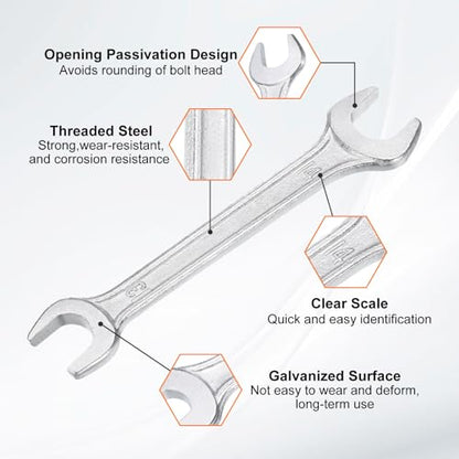 2pcs Double Open End Wrench 13mm x 14mm Metric 15 Degree Offset Angle Small Flat Head Wrench Galvanizing Open Ended Spanner for Automotive Repair Furniture Assembly (2 Count)