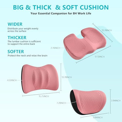 3 PCS Seat Cushion for Carseat Lumbar Support Pillow Car Neck Headrest Pillows 100% Memory Foam Seat Pads Pressure Relief Back Cushion for Office Chair