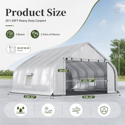 20x20 FT Curved Heavy Duty Carport Tent with Galvanized Steel