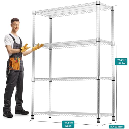 4 Tiers Shelf Metal Storage Shelves 2640 lbs Steel Storage Shelving Utility Shelving Unit Steel Organizer Wire Rack for Home (4 Count)