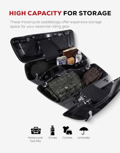 Motorcycle Hard Saddlebags Vivid Black Saddle Bags Trunk W (2 Count)