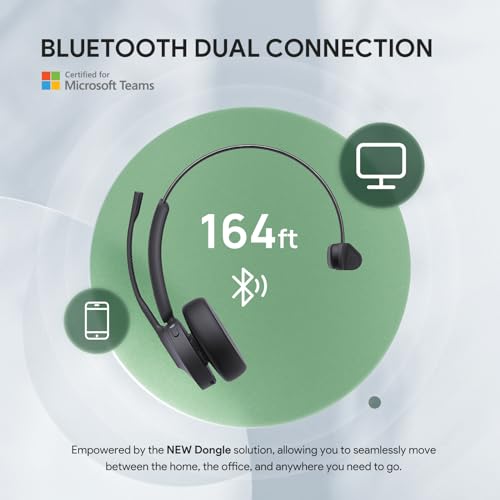 BH70 Mono Bluetooth Teams Headset with AI Mic for Work from Home PC