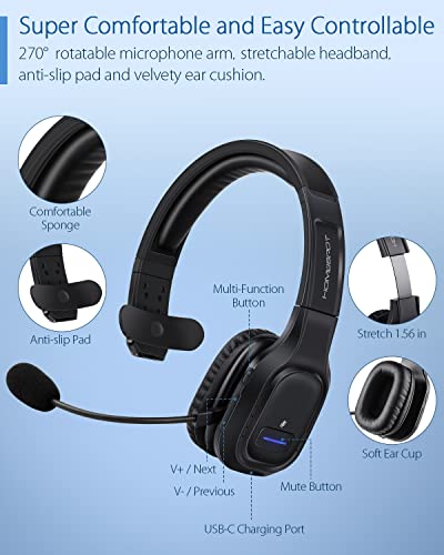JM100 Trucker Bluetooth Headset with AI Noise Canceling