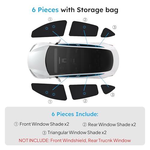2026 Window Sunshade No Windshield for Tesla Model 3 Highland 2024 (6 Count)