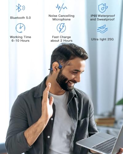 Bluetooth Headphones Waterproof Bone Conduction Headset Open Ear Earphones Blue Headset with mic