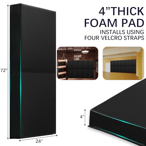 60" 72" High Gym Wall Padding 2" Thick Foam Basketball Court Wall Mount Protector for Garage Taekwondo Babyroom