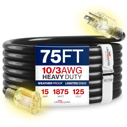 75ft Outdoor Indoor Extension Cord 10 (75 Foot)