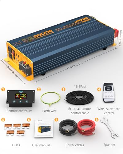 3000W Pure Sine Wave Power Inverter DC 12V to 110V 120V with Fast Charging Type