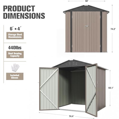 Metal Outdoor Storage Shed 6 x 8 FT Metal Shed with Lockable Door