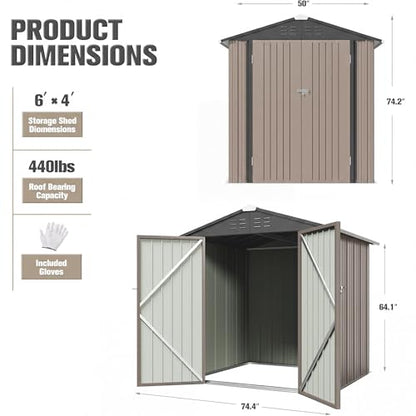 Metal Outdoor Storage Shed 6 x 8 FT Metal Shed with Lockable Door