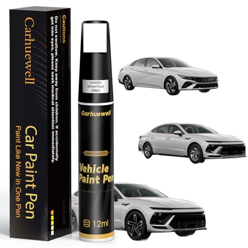 W6H) Serenity White Pearl Touch Up Paint Compatible with Hyundai, Exact Match Car Paint Pen Automotive Scratch Repair Remover Kit Quick & Easy Solution for Vehicle Chips and Nicks
