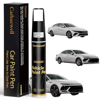 W6H) Serenity White Pearl Touch Up Paint Compatible with Hyundai, Exact Match Car Paint Pen Automotive Scratch Repair Remover Kit Quick & Easy Solution for Vehicle Chips and Nicks