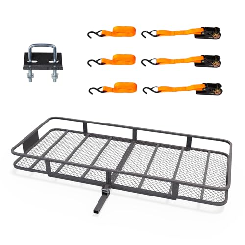 70''X 30''X6'' Folding Hitch Mount Cargo Carrier Basket with Stablizer and Straps