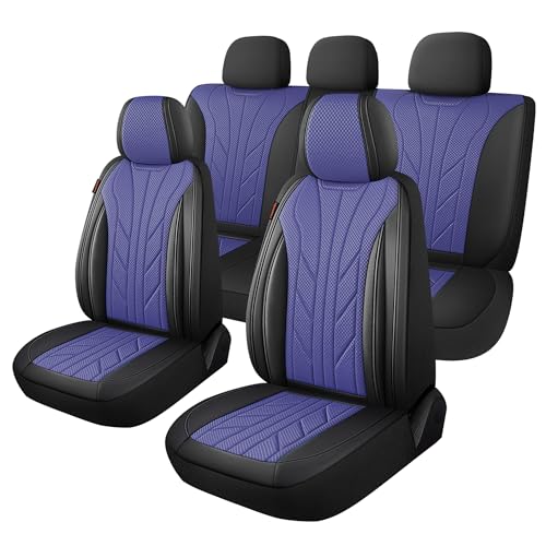 Luxury Faux Leather&Fabric Car Seat Covers Full Set with Breathable 3D Foam Back Support