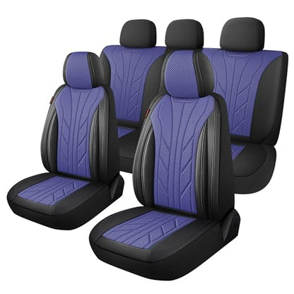 Luxury Faux Leather&Fabric Car Seat Covers Full Set with Breathable 3D Foam Back Support