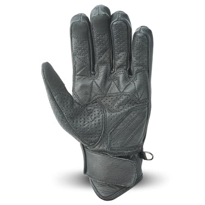 Leather Motorcycle Gloves for Men with reinforcements on Knuckles and Fingers 100% Perforated Calf Leather Riding Gloves with Magic Tape Wrist Closure