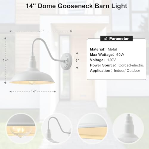 14 Inch Dome Outdoor Gooseneck Barn Light Fixture for Farmhouse