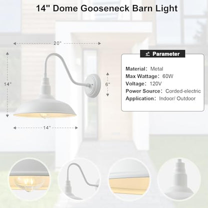 14 Inch Dome Outdoor Gooseneck Barn Light Fixture for Farmhouse