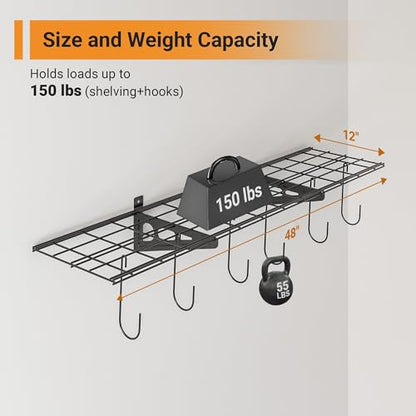 1 Pack 1x4 ft Garage Shelving with 6 Bike Hooks
