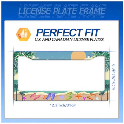 Summer Beach License Plate Frame Stainless Steel Car Accessory 6x12 Inch