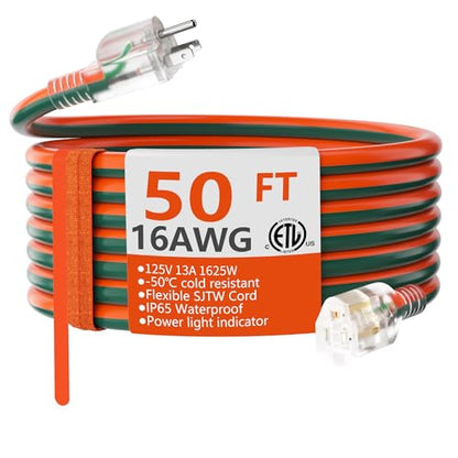 16 Gauge 50 ft Outdoor Extension Cord with Lighted End
