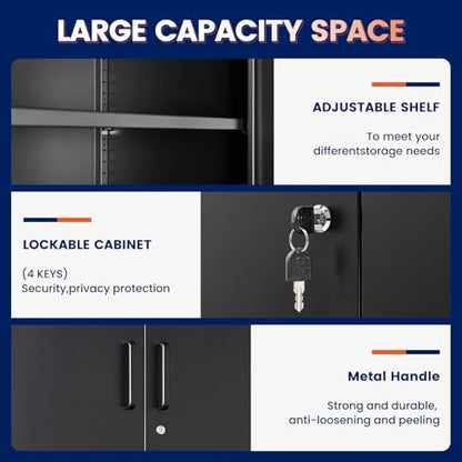 Metal Storage Locking Cabinet with 4 Doors and 2 Adjustable Shelves