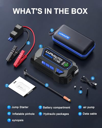 2500A Jump Starter with 150PSI Air Compressor 12V Battery Box Jumper Pack