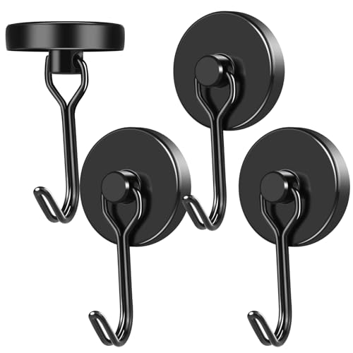 Black Magnetic Hooks Heavy Duty 80LB+ Swivel Strong Magnet Hook (4 Count)