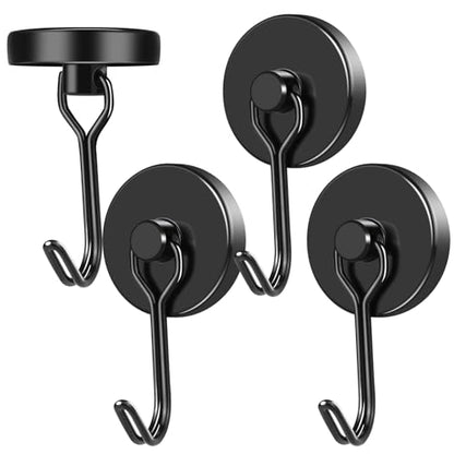 Black Magnetic Hooks Heavy Duty 80LB+ Swivel Strong Magnet Hook (4 Count)