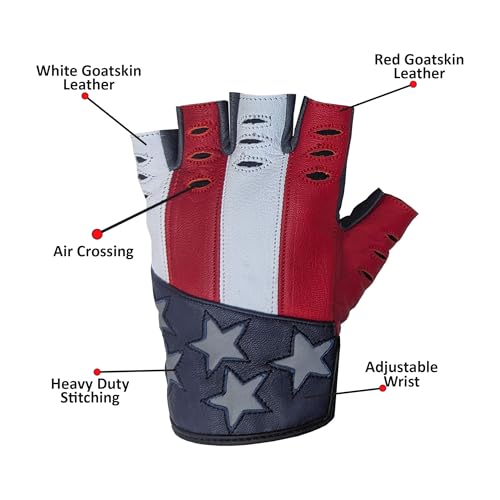 Hugger American Flag Fingerless Leather Gloves for Men