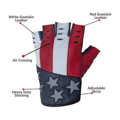 Hugger American Flag Fingerless Leather Gloves for Men