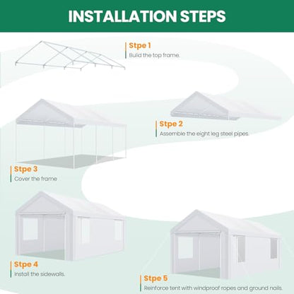 10x20 FT Heavy Duty Carport with Galvanized Frame