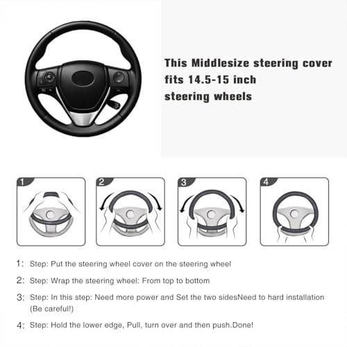Faux Leather Heavy Duty Inner Ring car Steering Wheel Cover 14.5