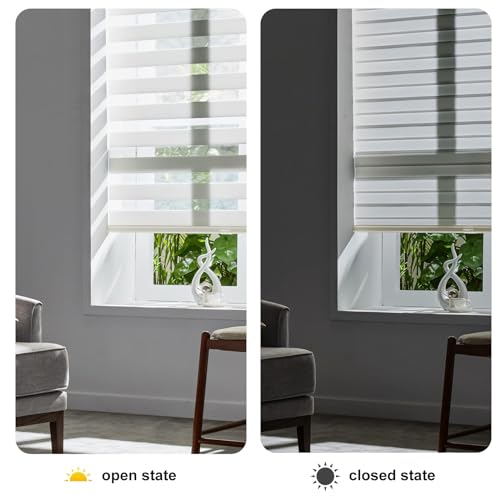 Custom Size Cordless Zebra Blinds for Windows Roller Windows Shades Dual Layer Light Control for Day and Night Light Filtering Sheer Shades for Home Cream