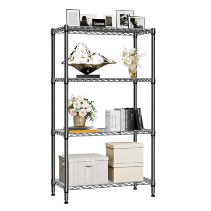 1000 lbs 4 Tier Shelf Metal Storage Shelves Shelving Wire Rack Heavy Duty Closet Organizers for Garage Kitchen Bathroom Laundry Black 13.8" D x 35.4" W x 59.5" H (4 Count)