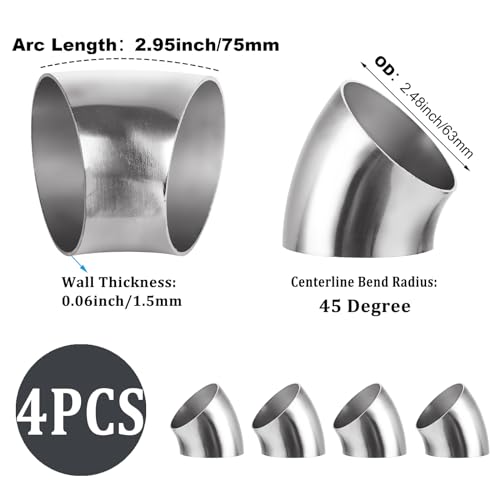 4 Pack 2.5 Inch 45 Degree Exhaust Elbow Pipe