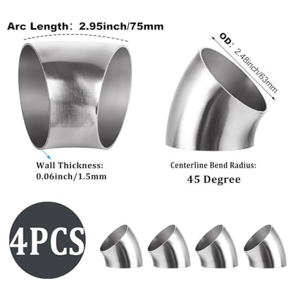 4 Pack 2.5 Inch 45 Degree Exhaust Elbow Pipe