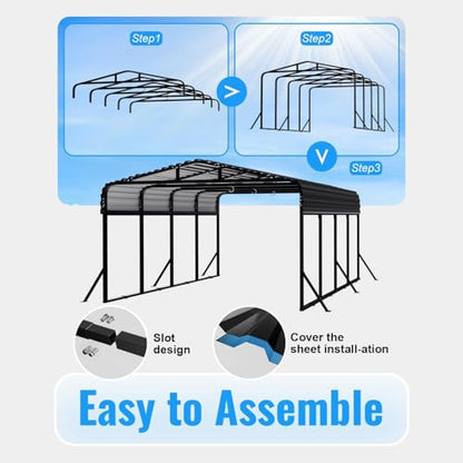12x20FT Heavy Duty Metal Carport with Side Support Poles for All Weather (3 Count)