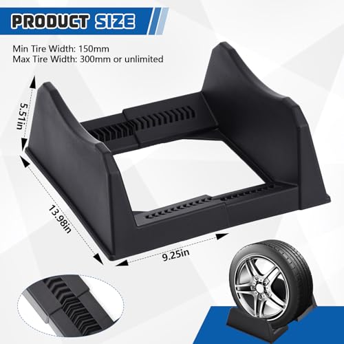 2 Pcs Car Tire Display Stand Wheel Display Rack Adjustable Width Rim Storage Wheel Rim Holder Tyre Stand Base Tire Tray Base for Exhibition Shop Garage Trade Show