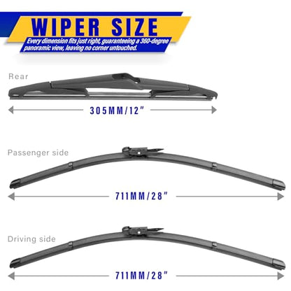 3 Wipers Fits Ford Focus 2012