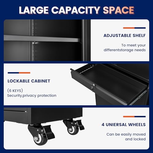 Metal Garage Storage Cabinet with Locking Doors and Adjustable Shelves