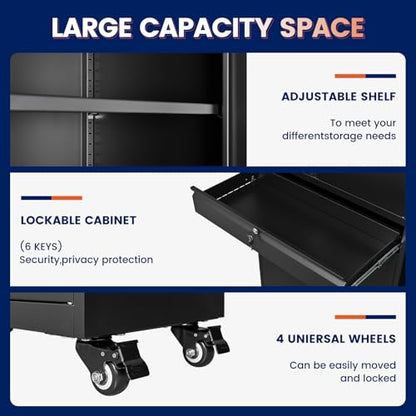 Metal Garage Storage Cabinet with Locking Doors and Adjustable Shelves