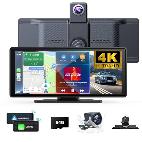 Wireless Carplay Screen for Car 10.26" 4K 360 Rotation Dash Cam Carplay&Android Auto Car Stereo 1080p Backup Camera GPS Navigation