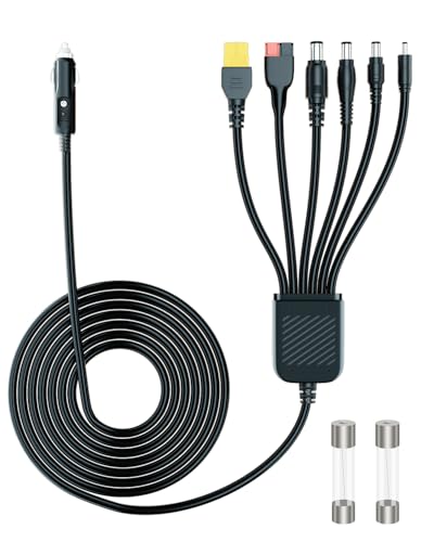 Car Charging Cable Compatible with Jackery Anker EcoFlow 16AWG Car Cigarette Lighter Charger to 6 in 1 Cable Cigarette Lighter Charging for Portable Power Station (6 Foot)
